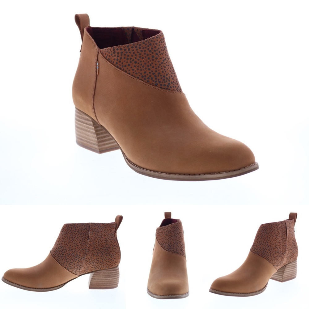 Toms Leilani Womens Nubuck Tan/Mini Cheetah Ankle  Boots 8.5 NEW